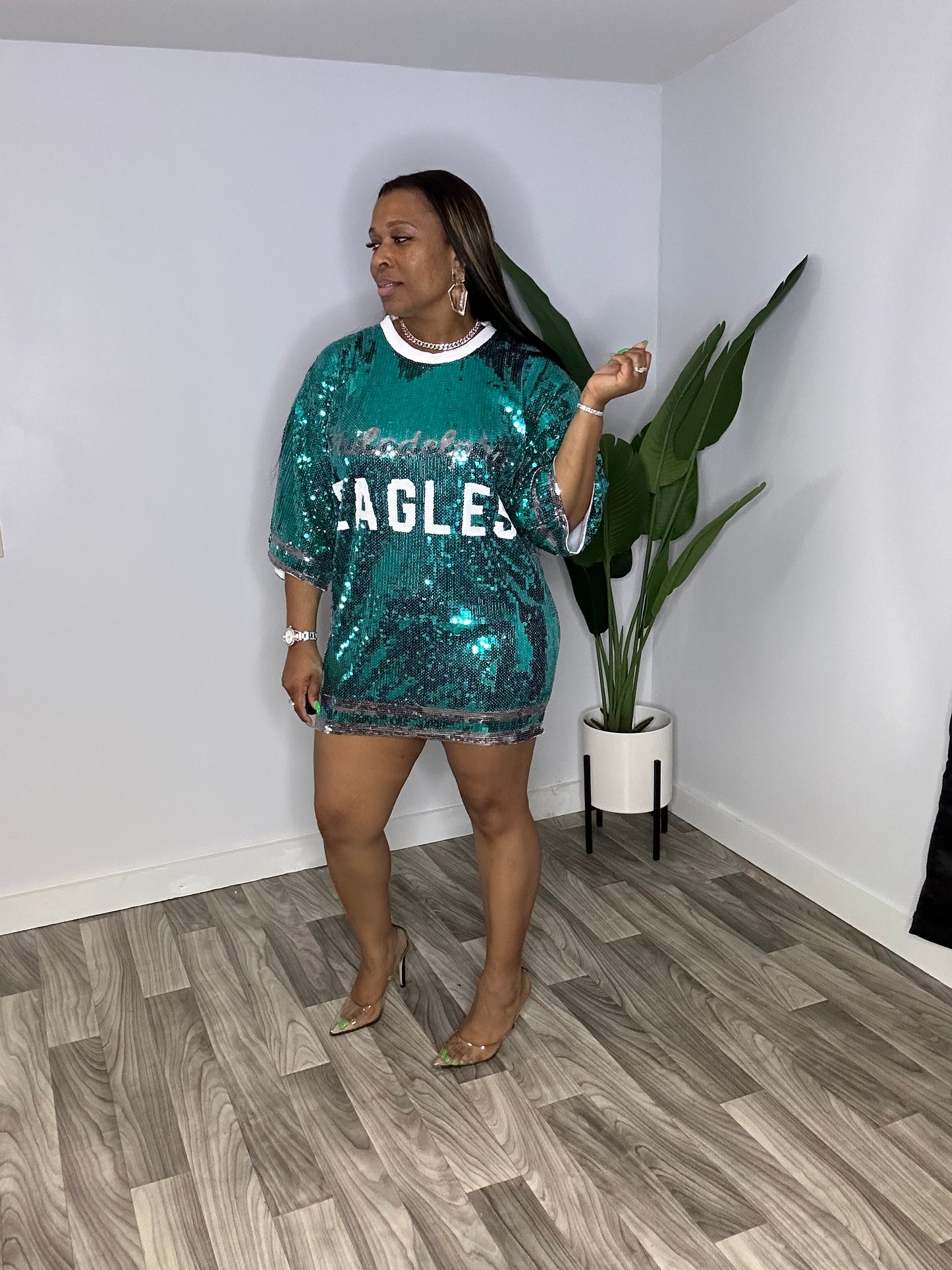 Sequins'EAGLES' Jersey Dress