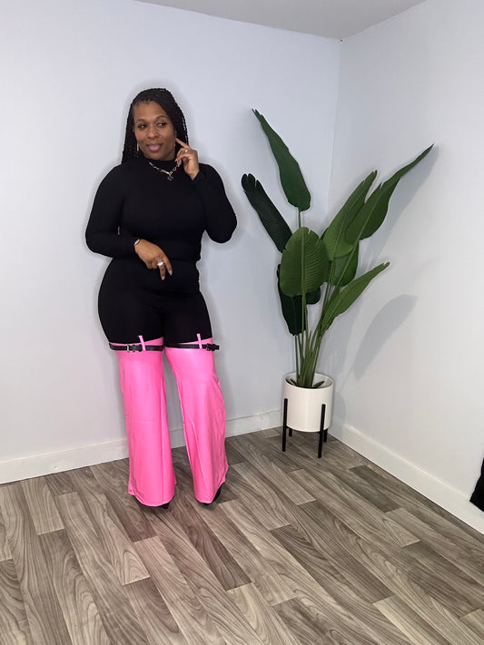 Pink Leather Flare Legging