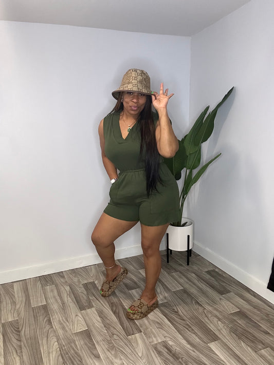 Sleeveless Comfy Romper “Army Green”