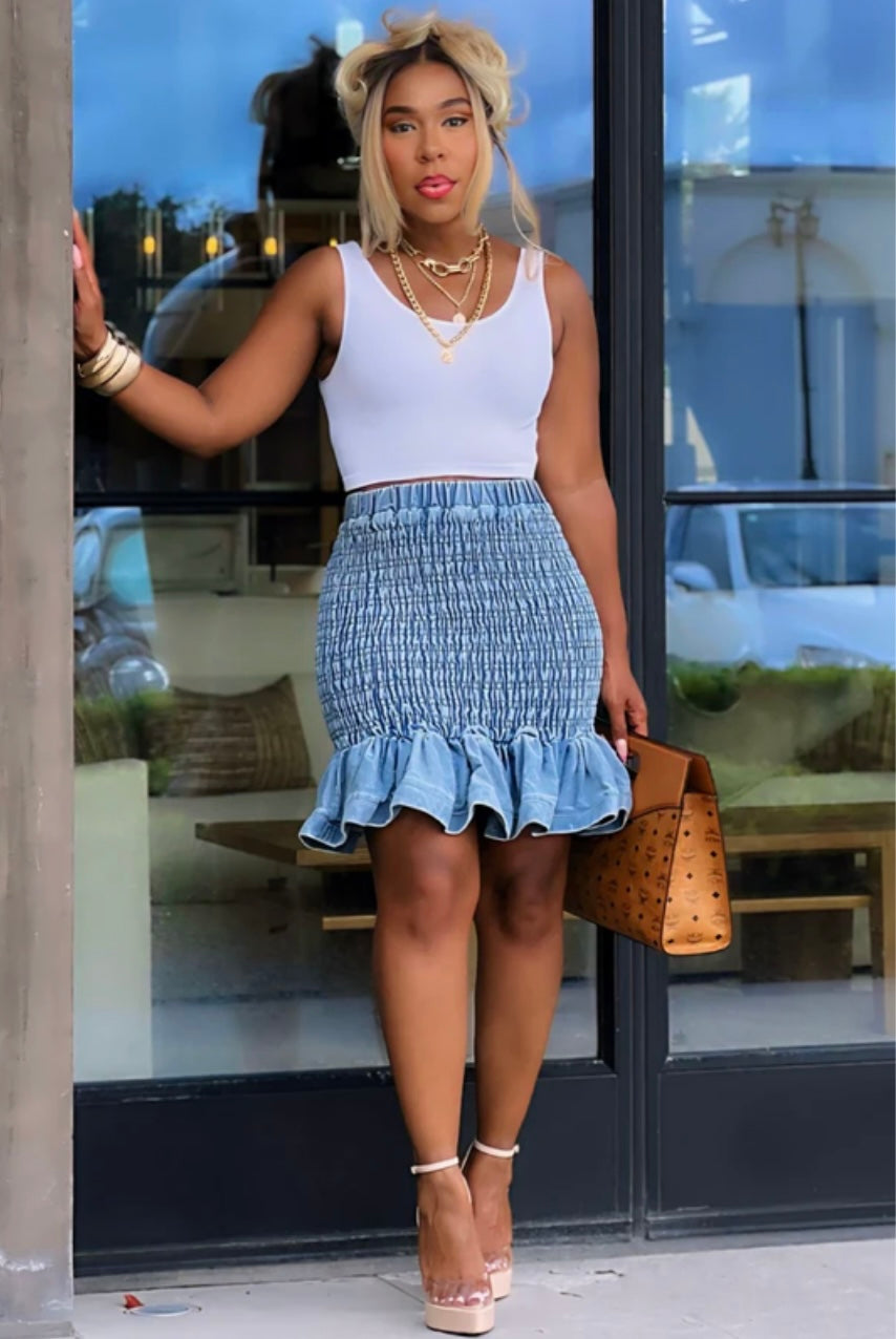 Sassy Denim Mini Skirt/Peplum Top