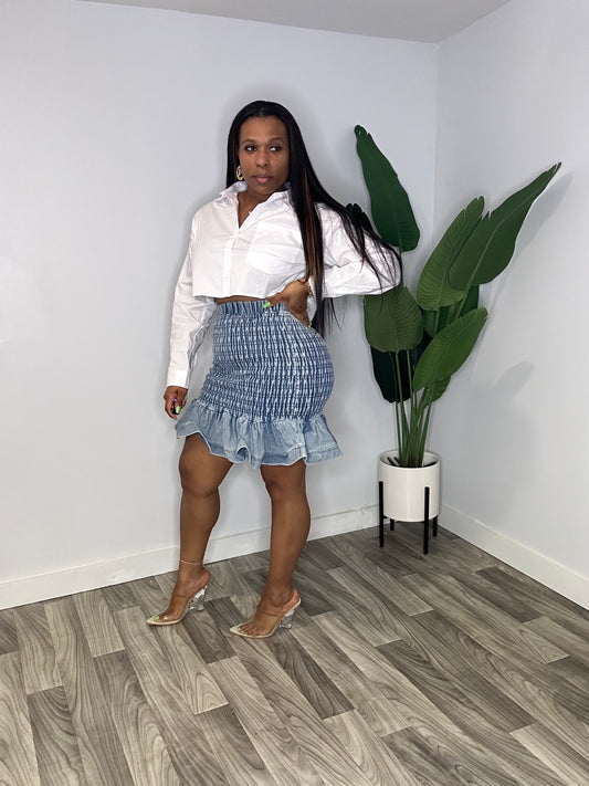 Sassy Denim Mini Skirt/Peplum Top