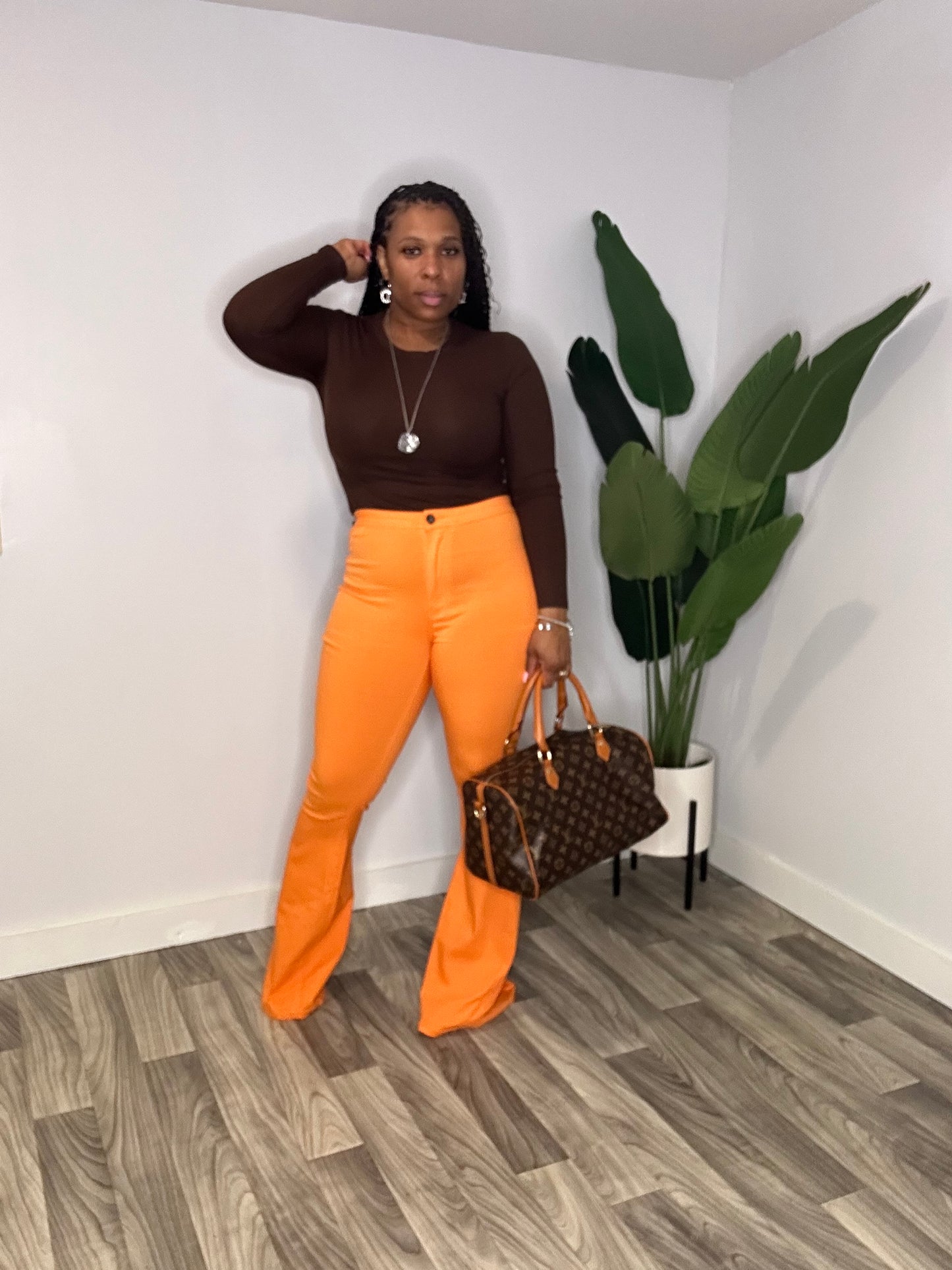 High Waisted Bell Bottom Flare Jeans “Orange”