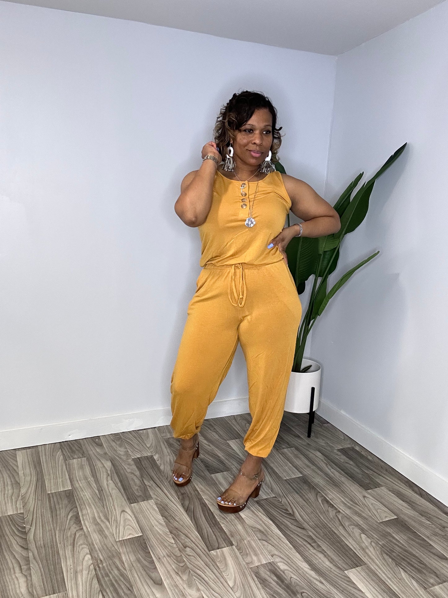 Classic Loose Fit Jogger Jumpsuit ( Golden Mustard)