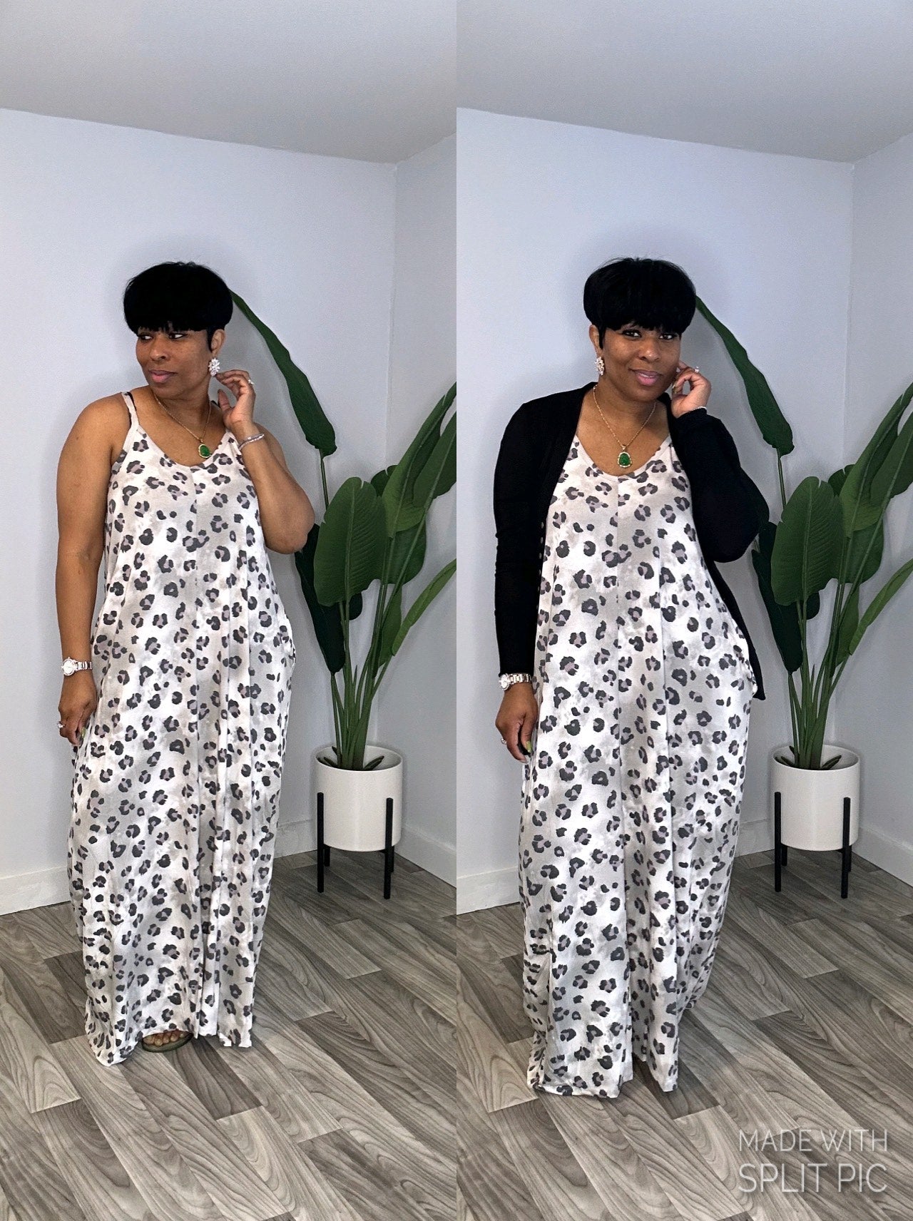 Leopard Maxi With Cardigan Dress Set (White)