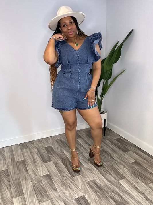 Ruffle Denim Romper