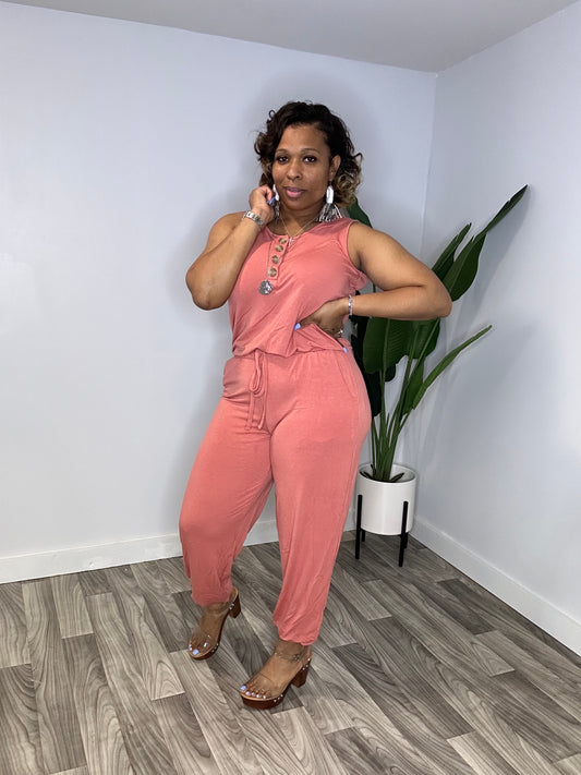 Classic Loose Fit Jogger Jumpsuit (Ash Rose)