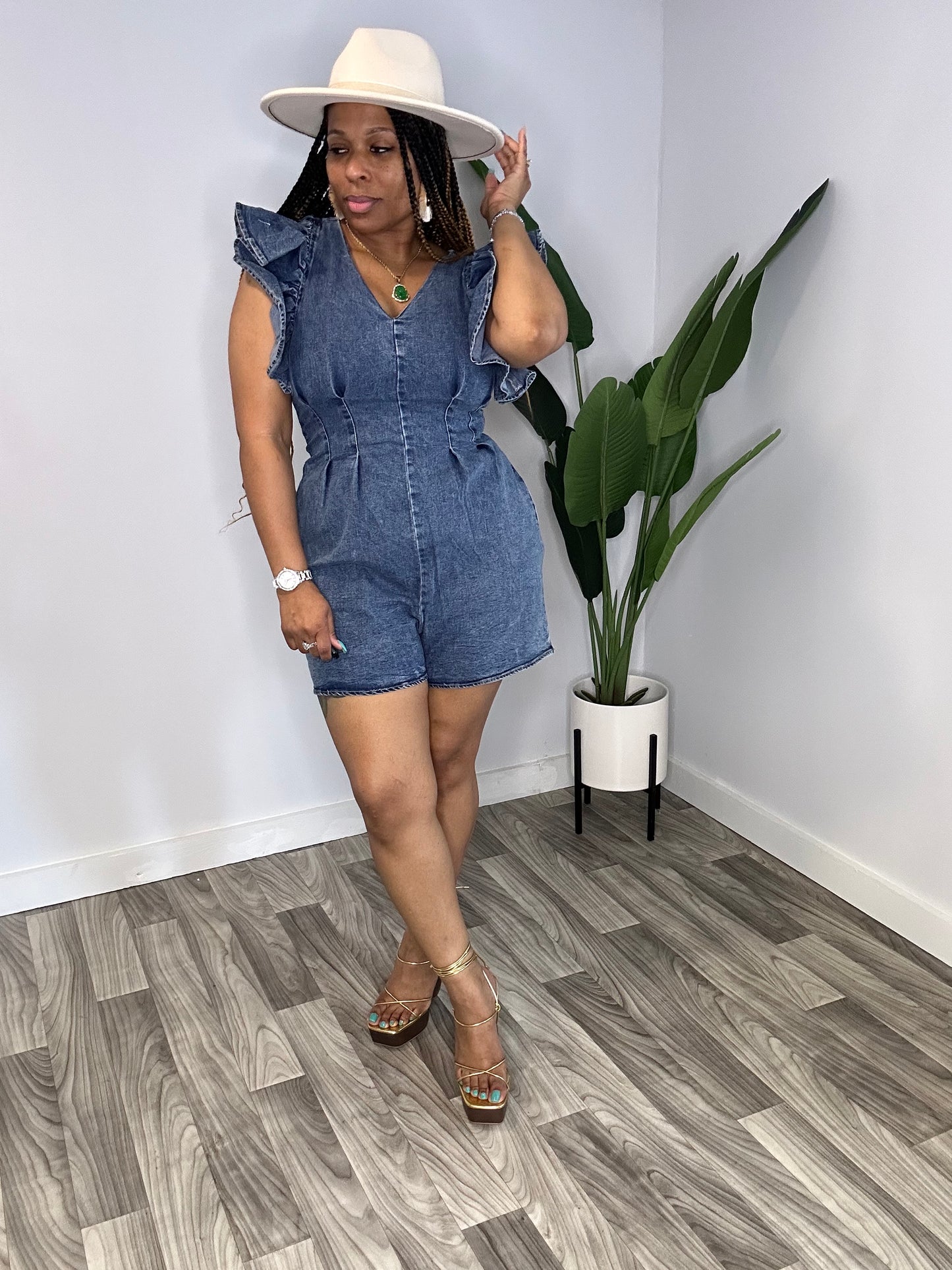 Ruffle Denim Romper