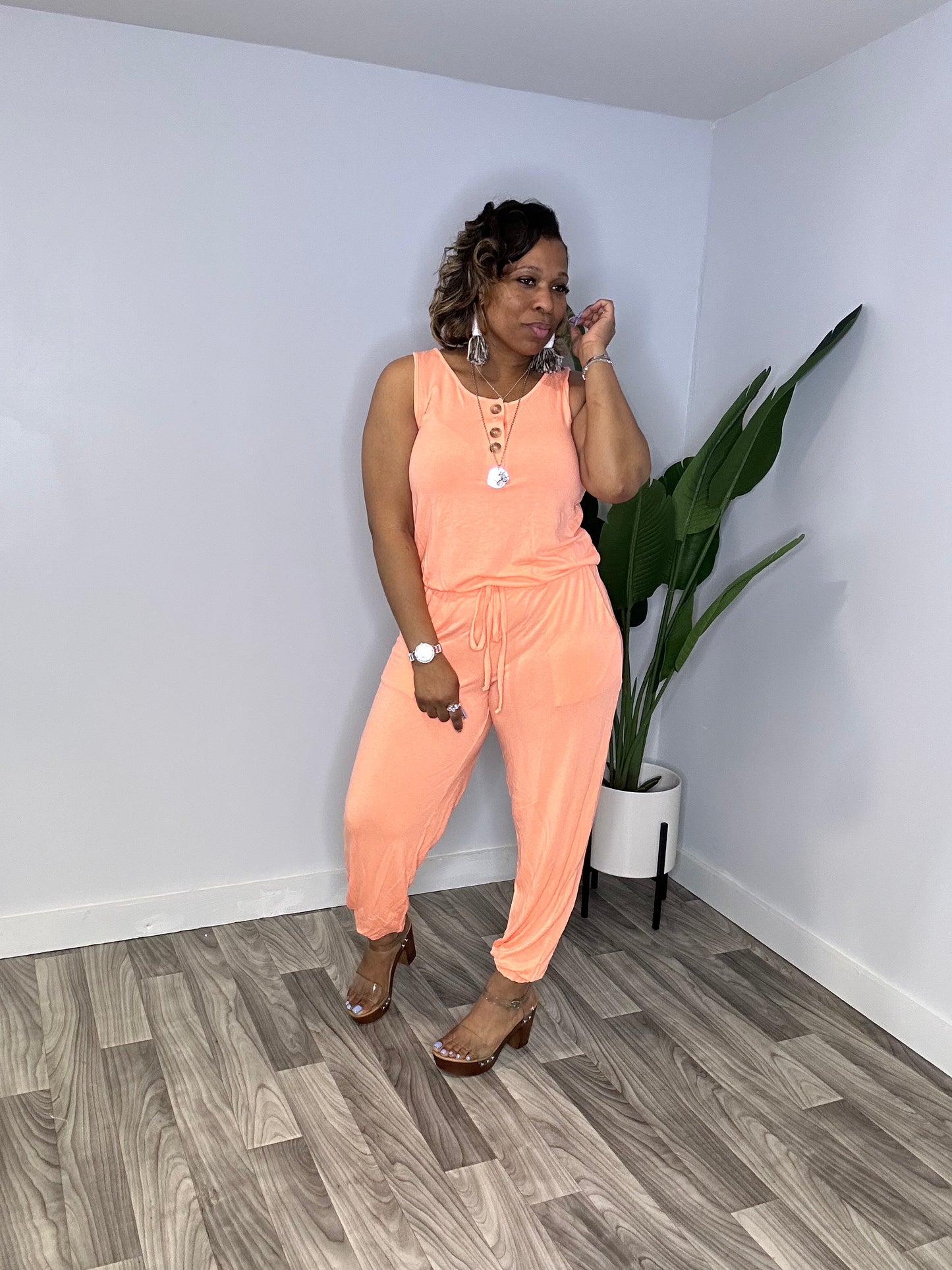 Classic Loose Fit Jogger Jumpsuit (NCoral)