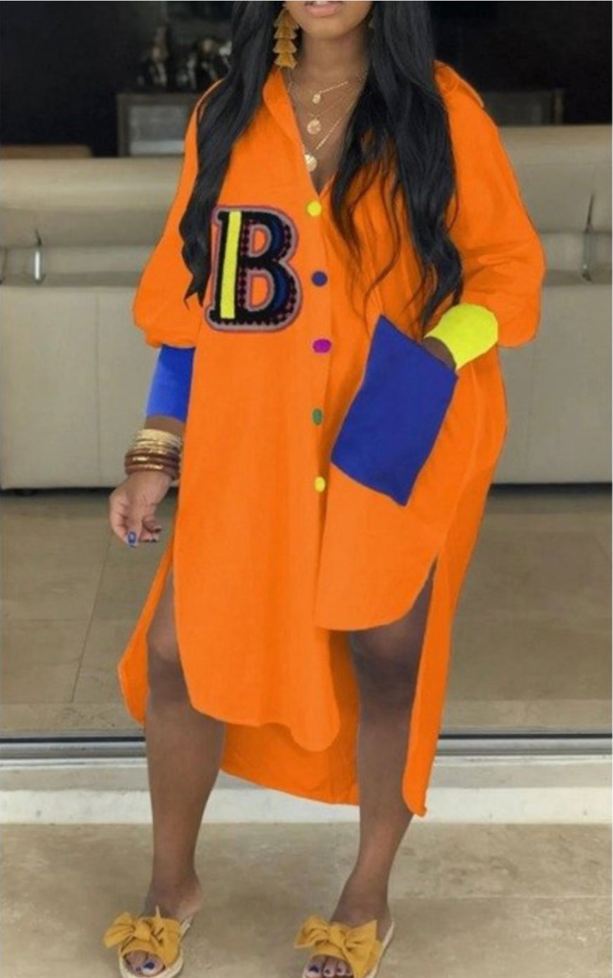 Oversized B Patch Dress (Orange)