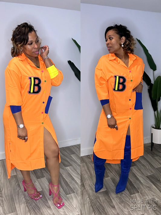 Oversized B Patch Dress (Orange)