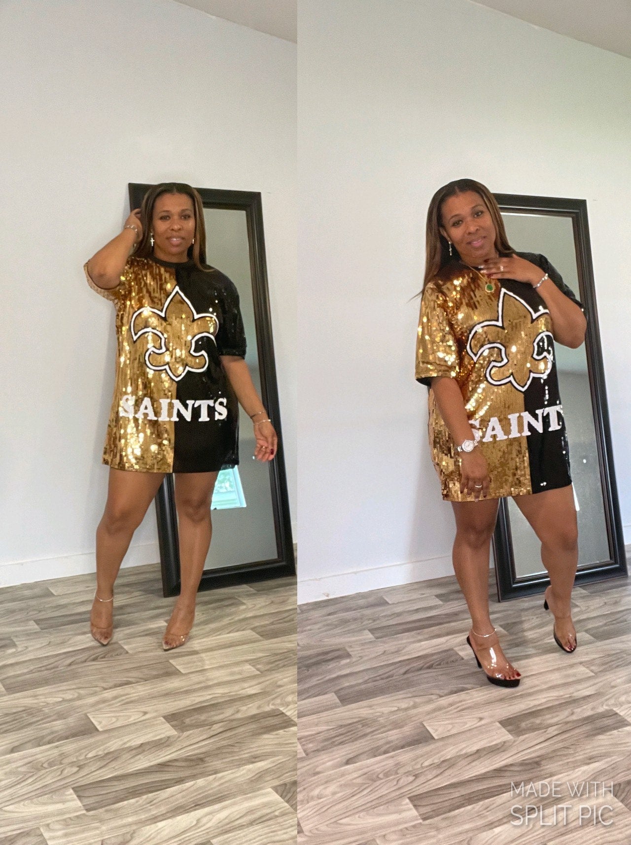 Saints Black and Gold Sequins Dress