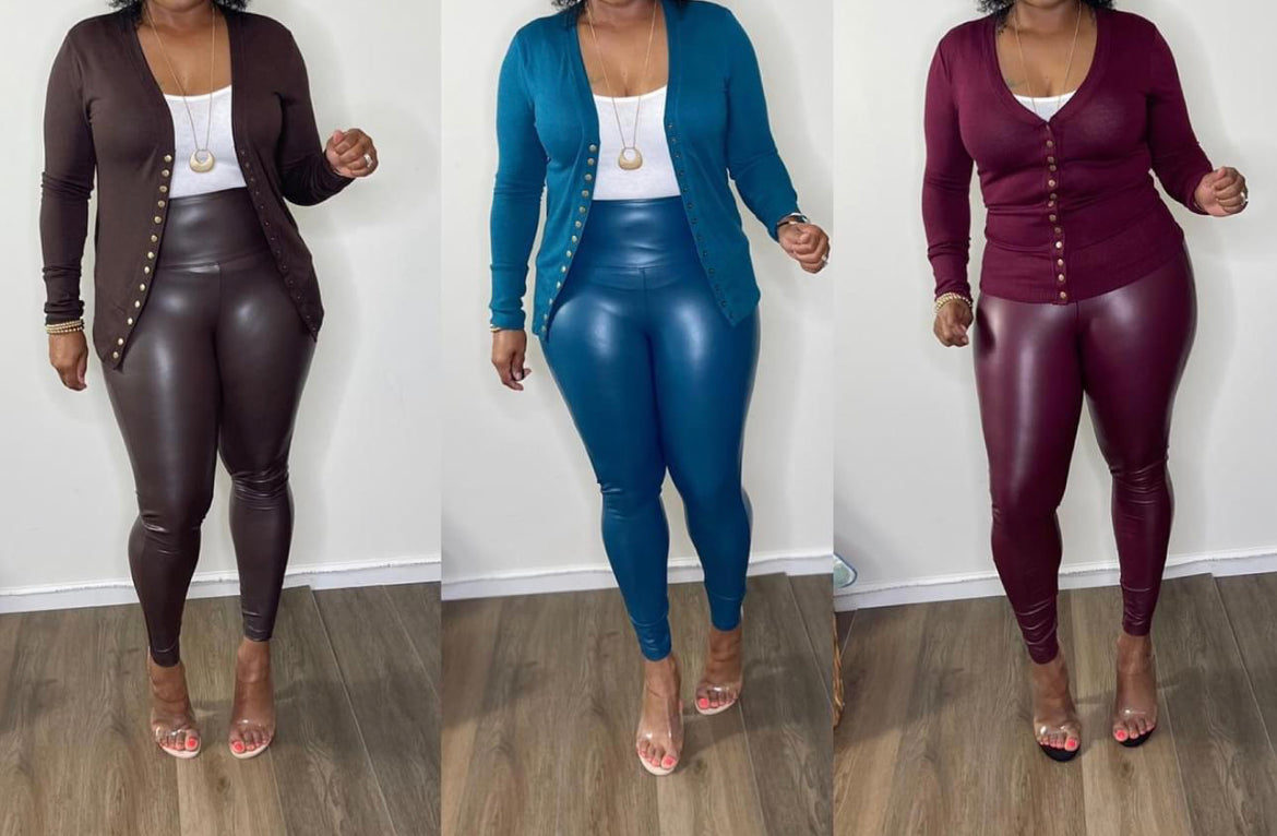 Faux Leather Leggings Set