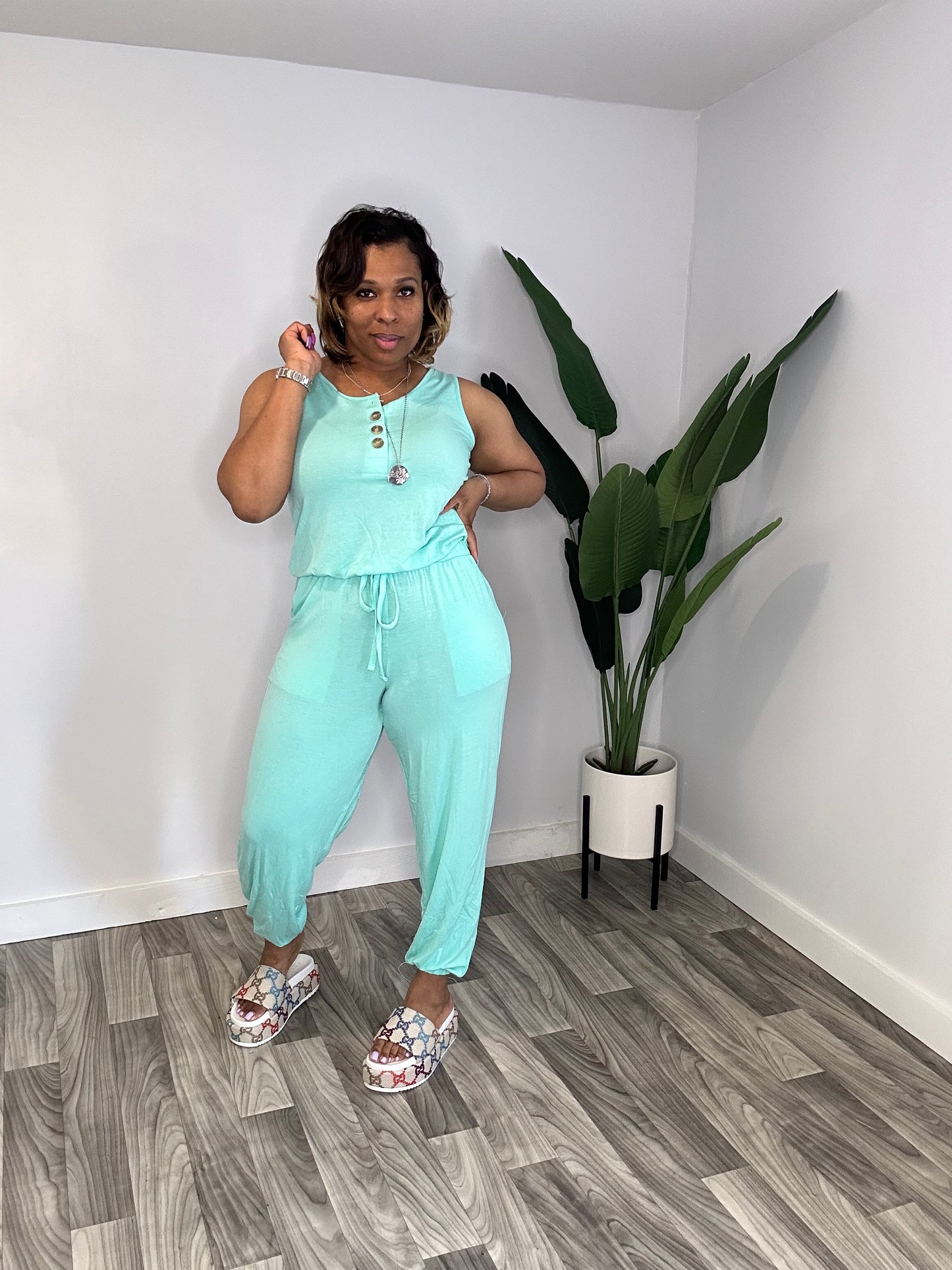 Classic Loose Fit Jogger Jumpsuit (Mint)