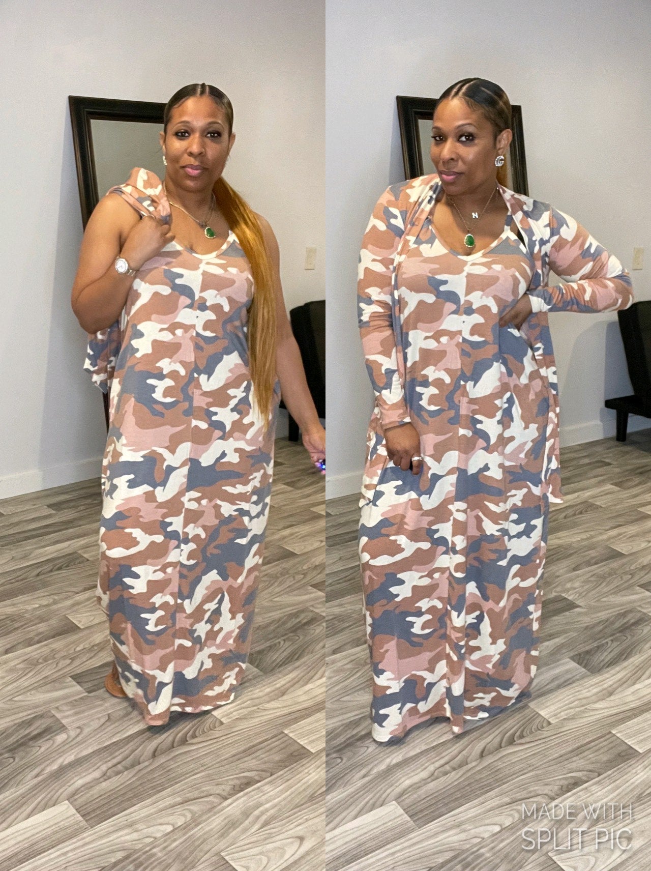 Camo Cardigan And Maxi Set