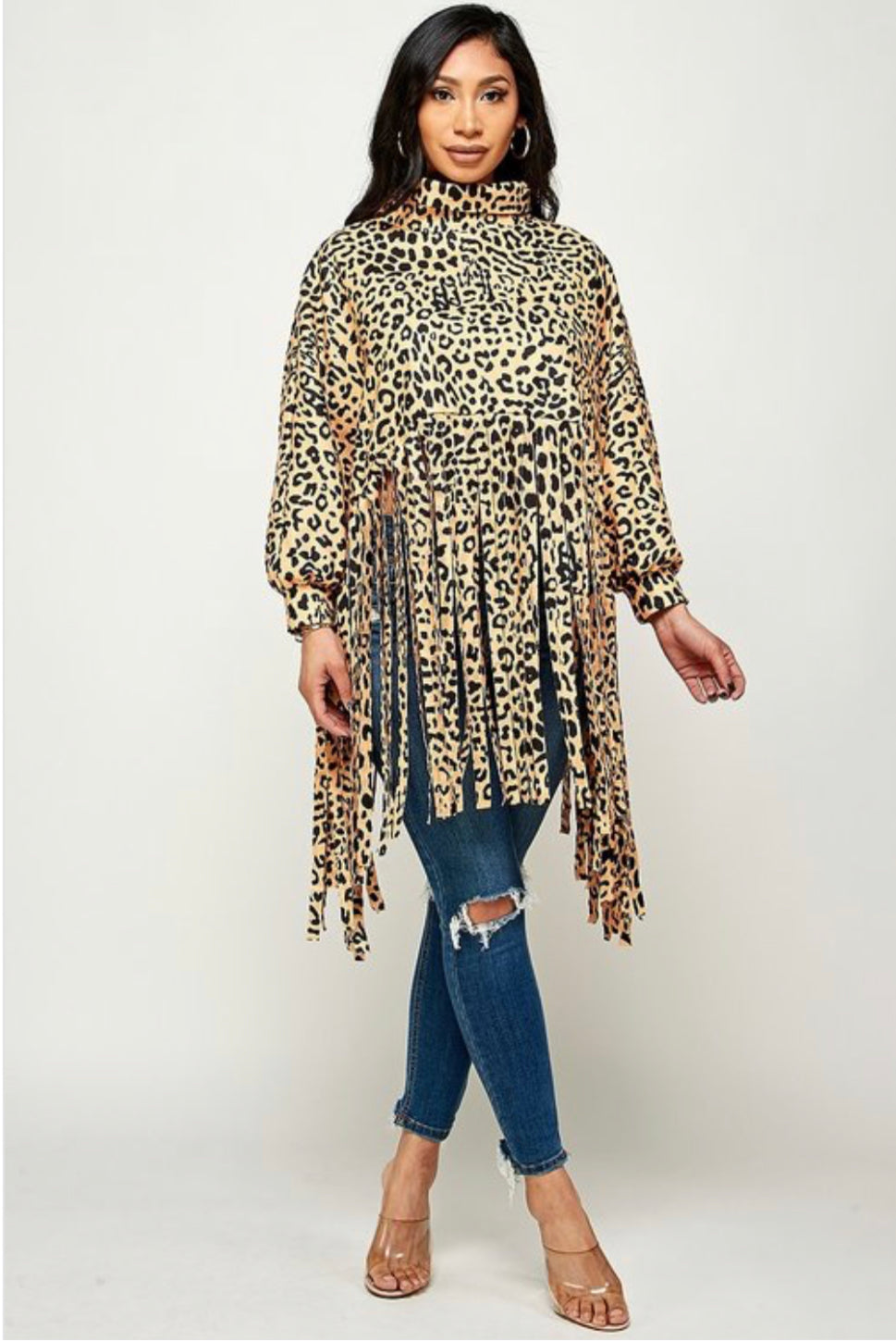 Leopard MOCK NECK LONG SLEEVE TOP