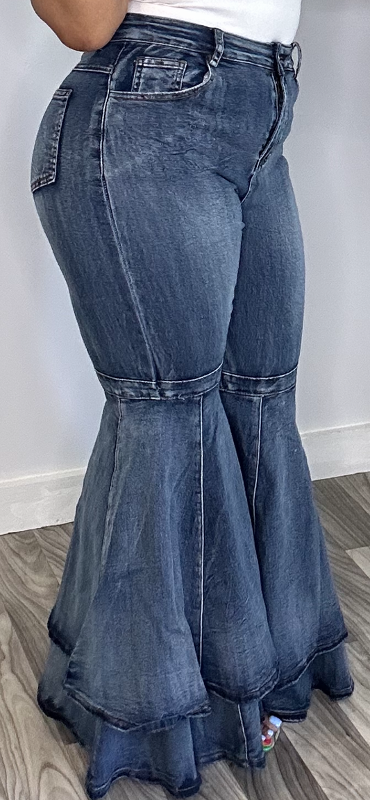 High Waist Double Layer Flared Jeans