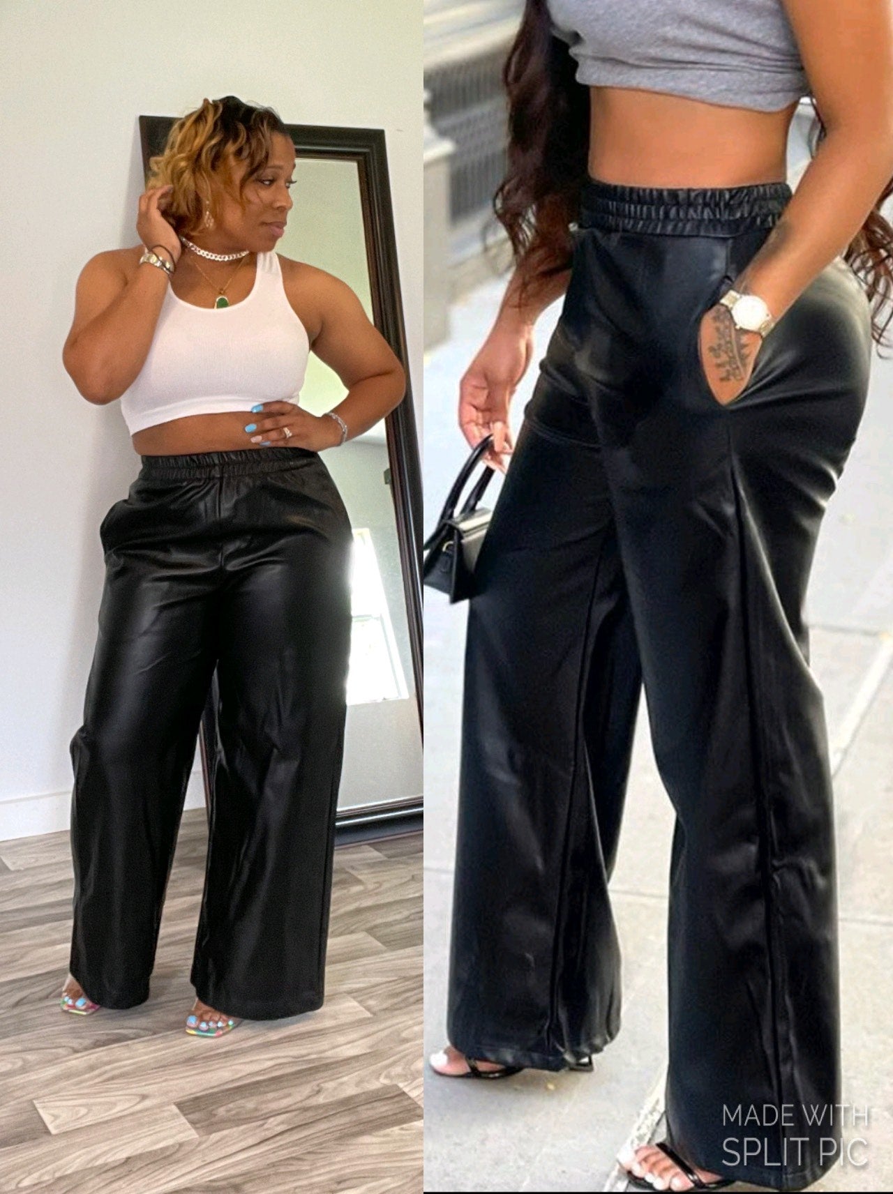 Faux-Leather Wide Leg Pants.