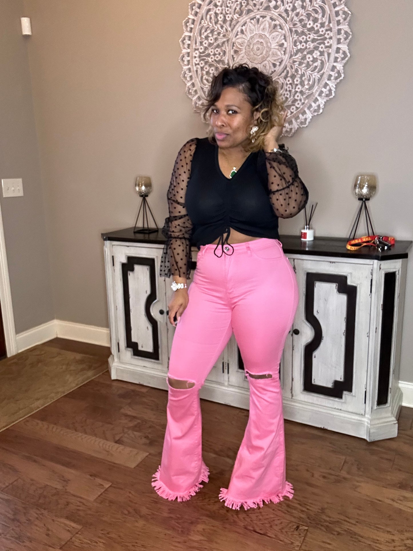 Pink High-Waisted Pants